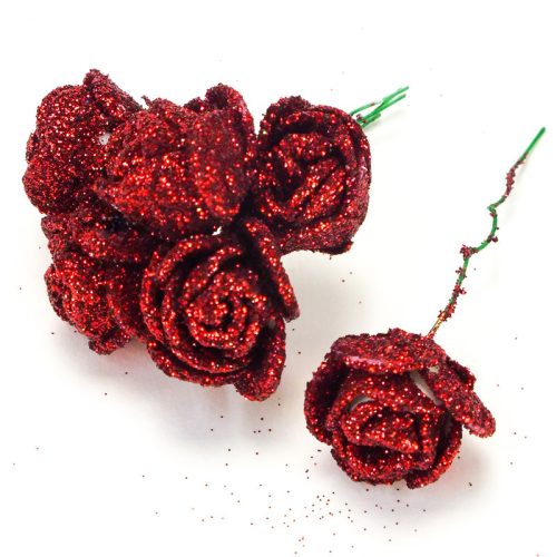 Rózsa csokor csillámos bordó 6 fejes 4cs/csomag
