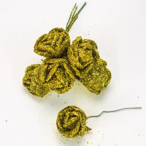 Rózsa csokor csillámos zöld 6 fejes 4cs/csomag