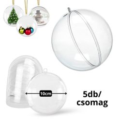   Ajándéktartó szétválasztható gömb műanyag 10cm 5db/csomag