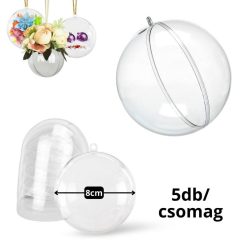   Ajándéktartó szétválasztható gömb műanyag 8cm 5db/csomag