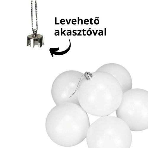 Fehér műanyag díszíthető gömb 8cm 6db/dob
