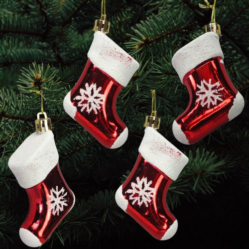 Karácsonyi zokni karácsonyfadísz 4db/doboz