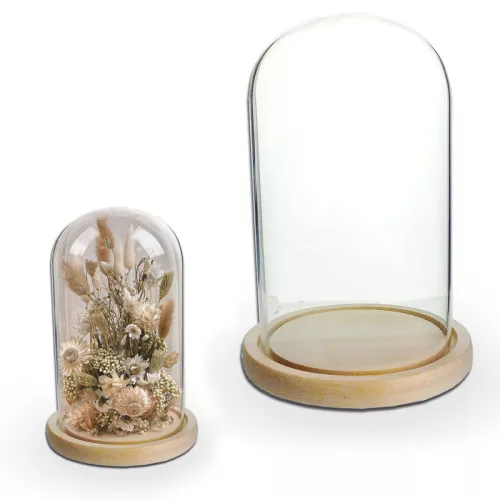 Üvegbúra fa talppal 12x20 cm – prémium DIY dekor és ajándék készítő búra