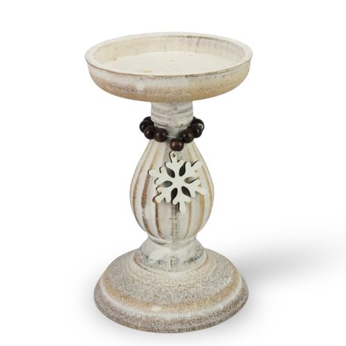 Vintage fehér gyertyatartó fából 10,5x16,5cm