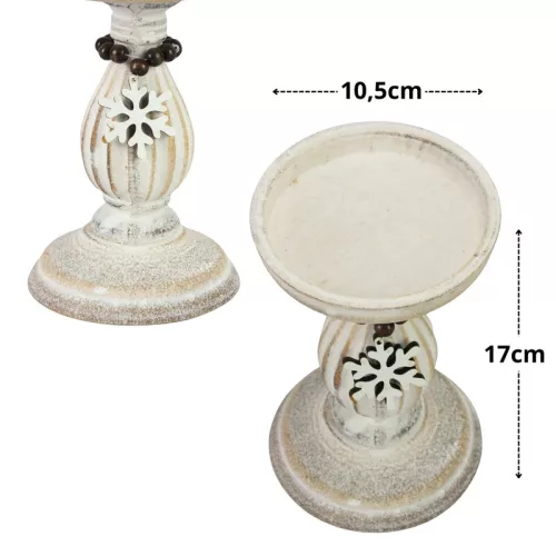 Vintage fehér gyertyatartó fából 10,5x16,5cm