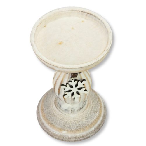 Vintage fehér gyertyatartó fából 10,5x16,5cm