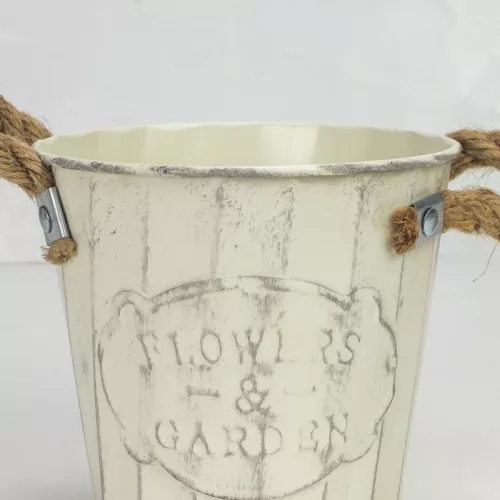 Bordázott bádog kaspó 13x12cm - krém