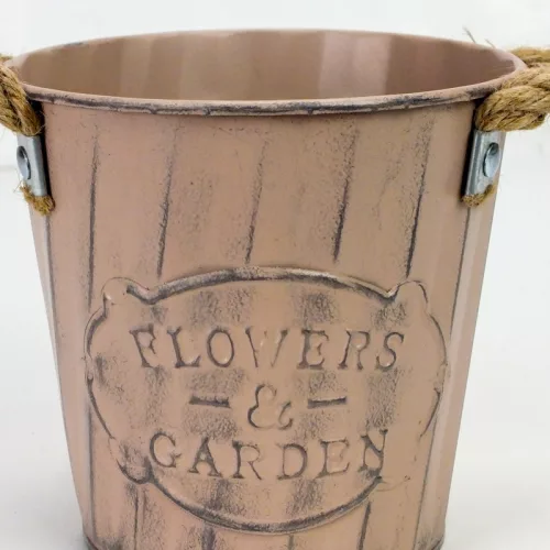 Bordázott bádog kaspó 13x12cm - púder