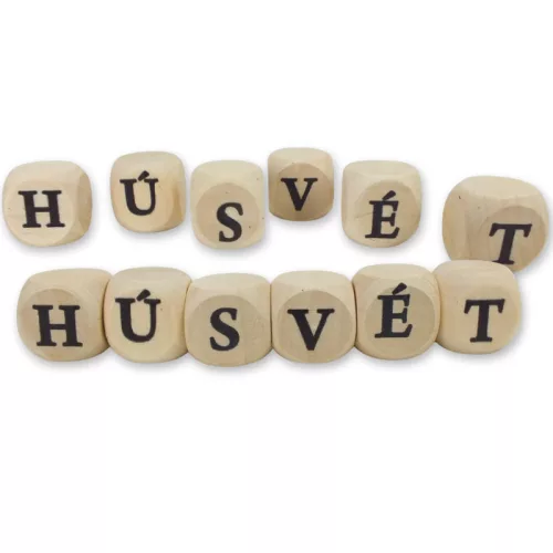  Nyomtatott fa dobókocka natúr - HÚSVÉT felirattal 2szett/csomag
