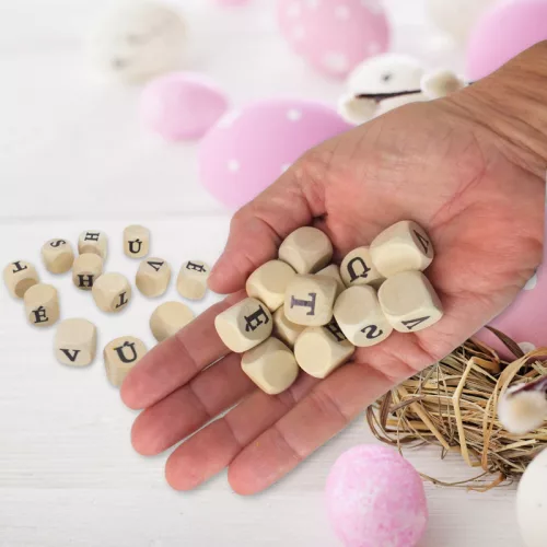  Nyomtatott fa dobókocka natúr - HÚSVÉT felirattal 2szett/csomag