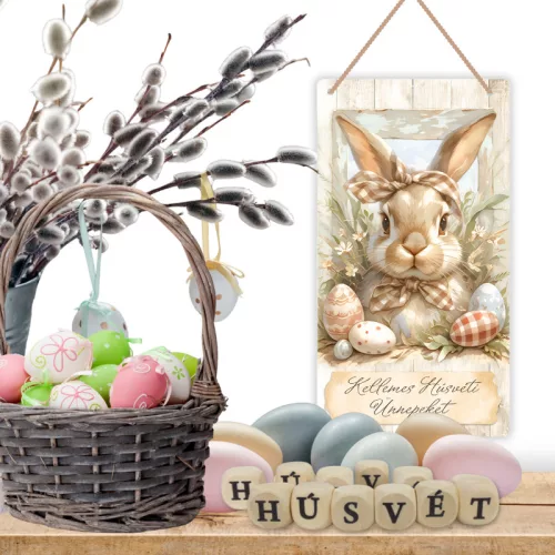  Nyomtatott fa dobókocka natúr - HÚSVÉT felirattal 2szett/csomag