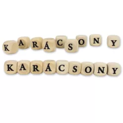    Nyomtatott fa  dobókocka natúr - KARÁCSONY felirattal 2szett/csomag