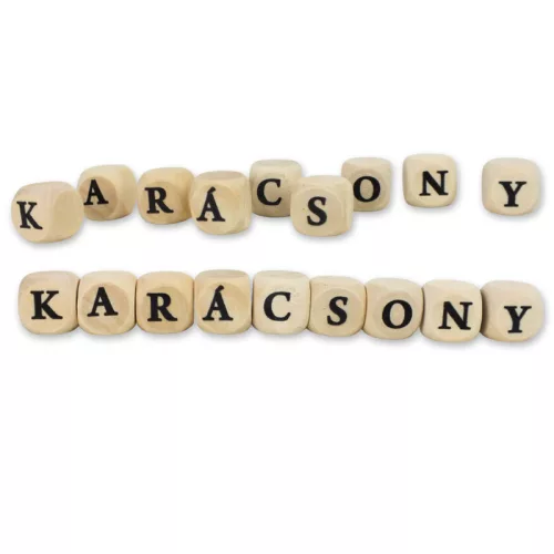  Nyomtatott fa  dobókocka natúr - KARÁCSONY felirattal 2szett/csomag