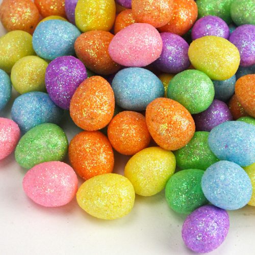 Csillámos polisztirol tojás vegyes színek 1,5*1,8cm 100db/cs