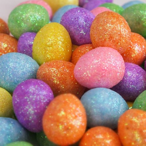 Csillámos polisztirol tojás vegyes színek 1,5*1,8cm 100db/cs