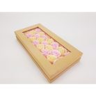 Prémium szappanrózsa szelence átlátszó tetejű natúr dobozban-krém és rózsaszín rózsával