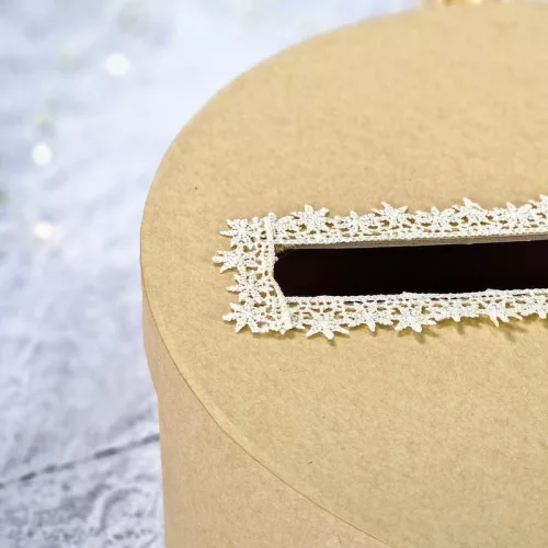 Esküvői persely natúr csipkés 25cm