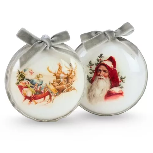 Csináld magad - Műanyag lapos gömb karácsonyi mikulás díszítéssel 2db