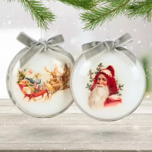 Csináld magad - Műanyag lapos gömb karácsonyi mikulás díszítéssel 2db