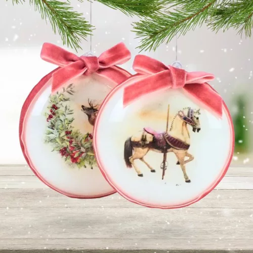 Csináld magad - Műanyag lapos gömb karácsonyi hintaló díszítéssel 2db