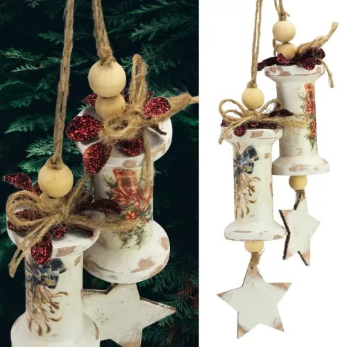 Csináld magad - Orsós vintage karácsonyfa dísz 2db