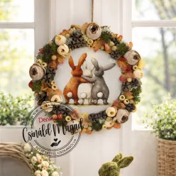   Csináld magad - Tavaszi boho harmónia - nyuszis kopogtató 25cm