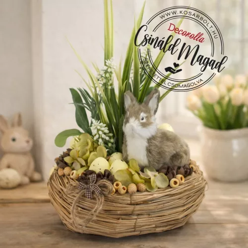 Csináld magad - Nyuszi figurás natúr asztaldísz 20cm