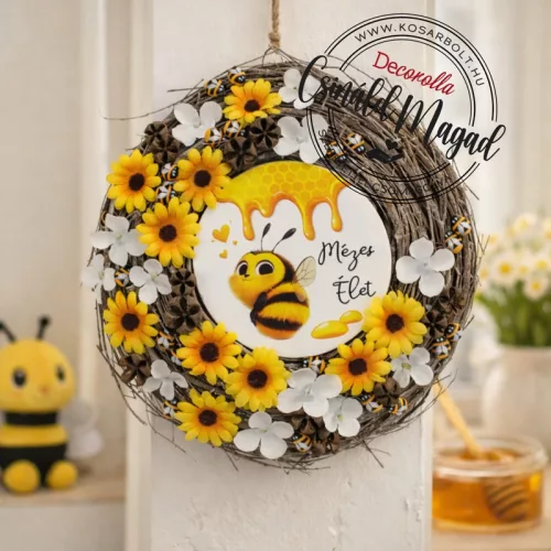 Csináld magad - Méhecskés virágos kopogtató 25cm