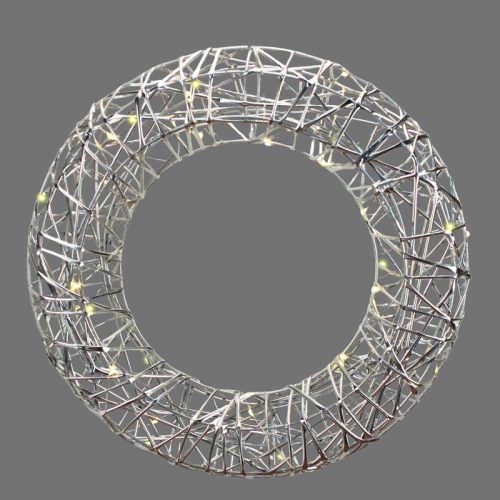 Világító koszorú - ezüst 30cm, időzítővel