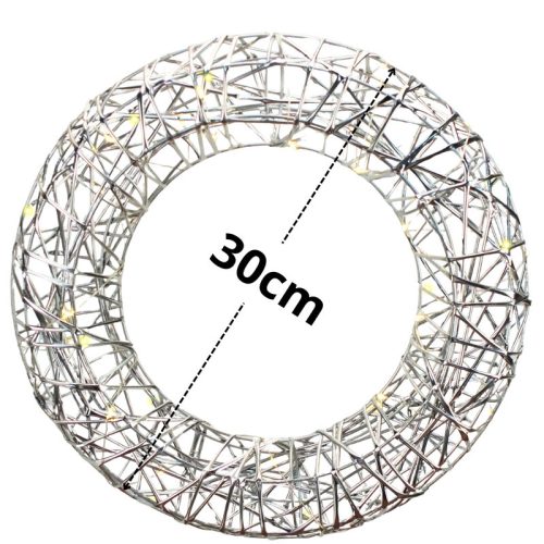 Világító koszorú - ezüst 30cm, időzítővel