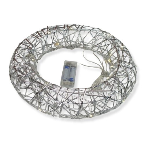 Világító koszorú - ezüst 30cm, időzítővel