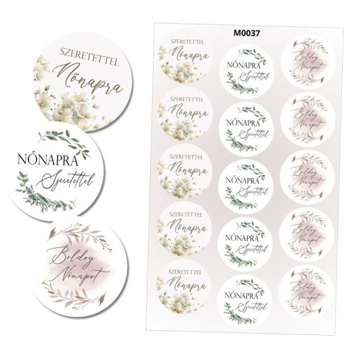 Matrica - Boldog nőnapot kerek matricák - pasztell 15db/lap