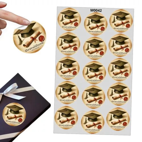 Matrica - Ballagási kerek matrica - Gratulálunk 15db/lap